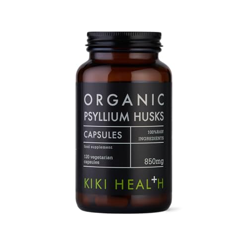 KIKI Health Organic Psyllium Husks Fibre Supplement | Natural Soluble Fibre Supplement from Plantago Ovata Seeds | 120 Psyllium Husks Capsules Vegan Gluten-Free | Easy Digest Psyllium Husk - 850mg