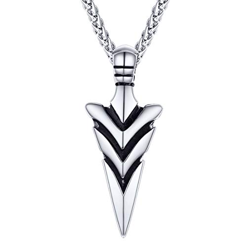U7 Men Arrowhead Necklace Stainless Steel Black Punk Spear Pendant Necklace, 22 Inch #TOP25