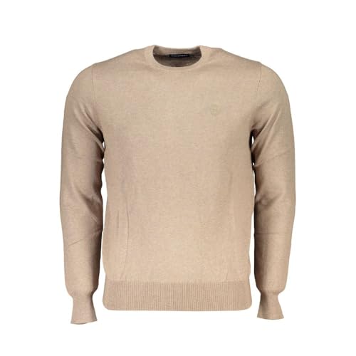 Pull beige col rond brodé vêtement homme chaud et élégant