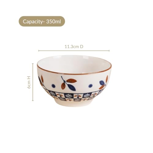 Image of Nestasia Ceramic Snack Bowl Set of 4 (350 ml Each) - Microwave & Dishwasher Safe Serving Bowl with Gift Box | 100% Food Safe Dinner Bowls - for Soups, Noodles & Curry (Geometric & Floral Design)