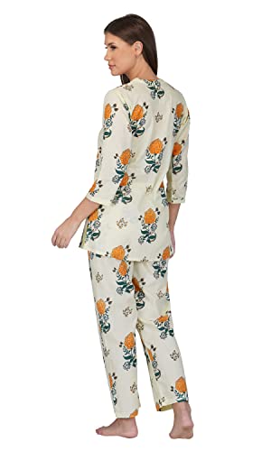 Image of Safeera Cotton Floral Printed 2 Piece Night Suit Top & Pajama Set for Women & Girls