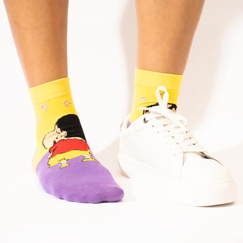 THELA GAADI Shinchan Socks - Pure Cotton Ankle Length Printed Funky Cartoon Socks for Men & Women | Odour Free, Beathable & Free Size | Pack of 2