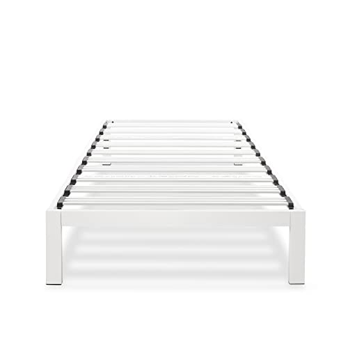 Mellow Rocky Base C 14" Platform Bed Heavy Duty Steel White, W/Patented Wide Steel Slats (No Box Spring Needed) - Twin #TOP4
