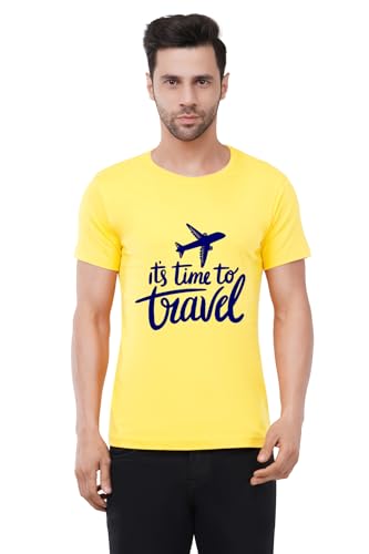 Image of Caseria Men's Cotton Printed T-Shirt -Time to Travel | 100% Cotton | Half Sleeves | Regular Fit | Printed | Round Neck | Graphic T Shirt