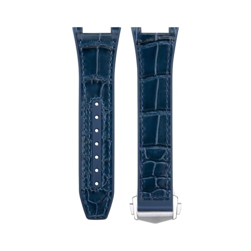 Bracelet montre cuir de vachette 24 mm Omega bleu pour costume