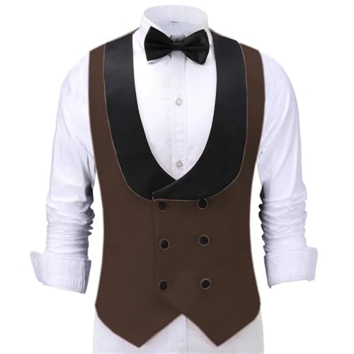 Mens Double Breasted Tuxedo Suit Vest Solid Color Shawl Lapel Wedding Business Work Waistcoat4