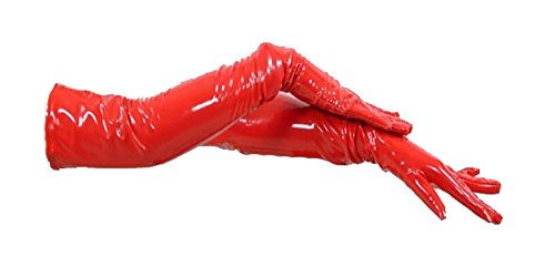 Fashion Queen Black/Red Wetlook PVC Women's Long Gloves Gothic Cosplay Fancy Dress