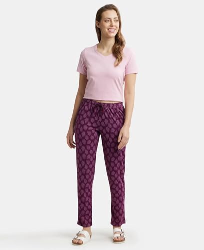 Jockey RX09 Women's Micro Modal Cotton Relaxed Fit Printed Pyjama with Lace Trim on Pockets (Colors & Prints May Vary)