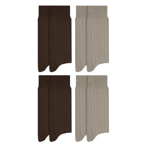 MASH Kit 4 Pares de Meias Mista Canelada Meia Social Masculina Adulto, 2 Caqui - 2 Marrom, 39-43