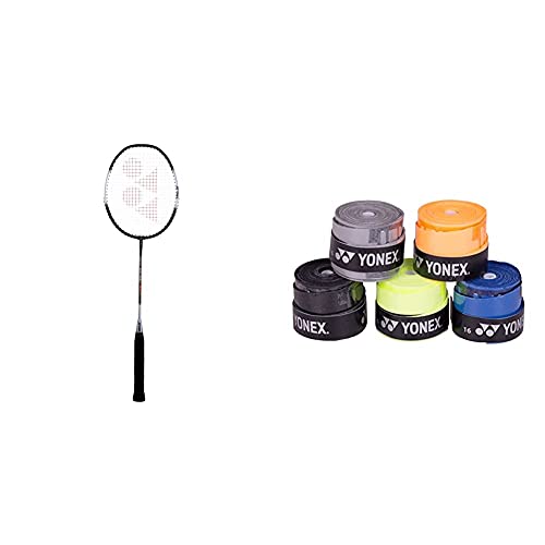 Image of Yonex ZR 100 Light Aluminium Badminton Racquet with Full Cover | Made in India (Black)+Yonex Etech 902 Pack of 5 Badminton Grips