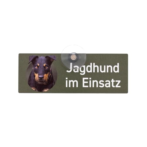 Autoschild - Jagdschild mit Saugnapf "Jagdhund im Einsatz" aus Aluminiumverbundmaterial,