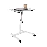 Seville Classics Airlift Mobile Height Adjustable Laptop Stand Computer Workstation for Sitting Ergonomic Desk Cart Table w/Wheels, Tempered Glass (24'), White