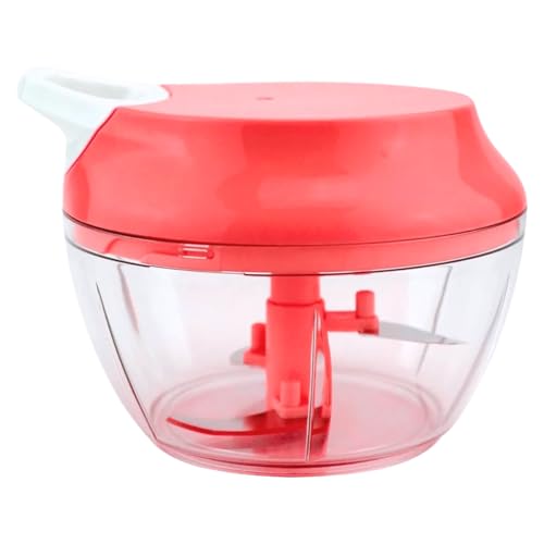 Mini Processador de Alimentos Manual 500ml Grande Triturador Com Três lâminas Em Inox E Pá Misturadora Triturador De Alho Acionamento Por Corda Processador Manual De Alimentos (Vermelho)