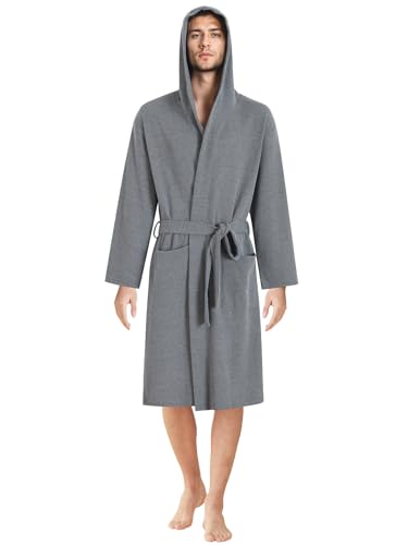 Latuza Men's Waffle Knit Hooded Robe Lightweight Bathrobe