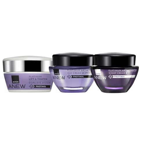 Avon Anew Platinum Set, Day Cream 50ml + Night Cream 50ml + Eye Cream 20ml, Pack of 3, To Lift and Tighten Skin, Ultimate Skincare Trio for Age 50+, Powered by Collagen, Cruelty Free