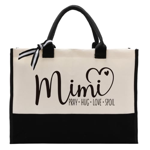 Mimi Canvas Tote Gift, Mimi Heart Gift: Pray - Hug - Love - Spoil, Canvas Tote Bag for Gifting, Women Cotton Canvas Tote Bag for Mother's Day, Mimi Birthday Gift, Christian Gift for Nana