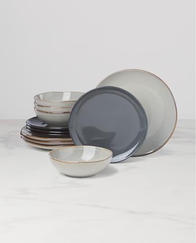 Image of Oneida Organic Shades Gray Stoneware 12-Piece Dinnerware Set for 4