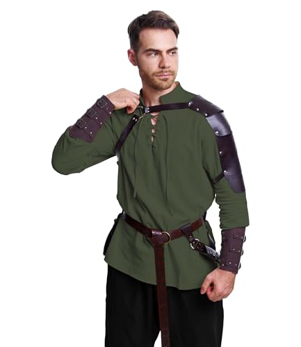 Image of 8 Pcs Men's Renaissance Costume Halloween Medieval Pirate Shirt Pant Viking Costume Accessories Set