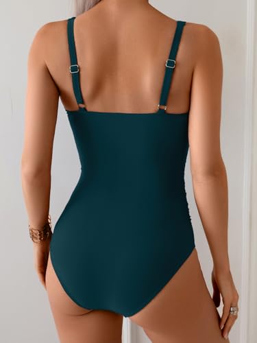 Image of B2prity Women's Underwire One Piece Swimsuit Tummy Control Ruched Bathing Suit Criss Cross V Neck Swimwear