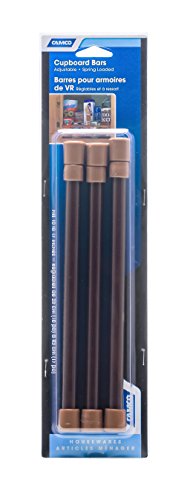 Camco 43,2 cm Wohnmobil-Schrankstangen – 3er-Pack, hält Lebensmittel und Getränke während der Reise an Ort und Stelle, verhindert unordentliches Verschütten, federbelastet und ausziehbar zwischen 25,4