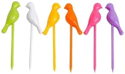 Image of Bird Plastic Fruit Fork Pack with Stand - Multicolor, 12-Pieces for Fun & Easy Serving (Pack of 1)