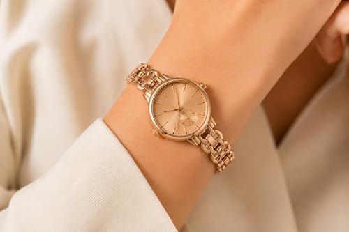 Image of HALFDOT Women's Rose Gold Analog Wrist Watch | Elegant Chain-Link Metal Strap Quartz Watch | Fashion Wrist Watch for Women & Girls
