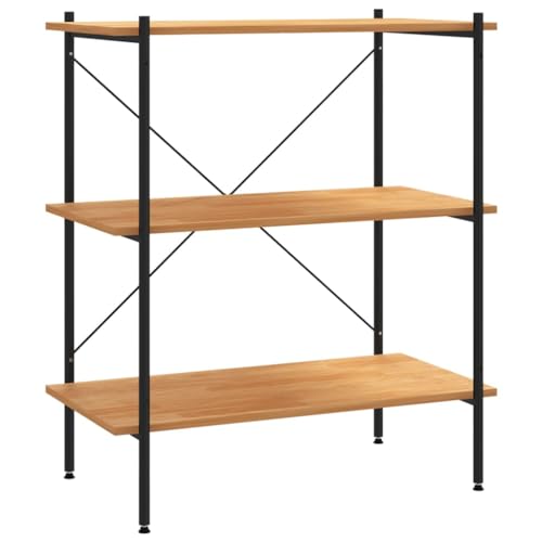 vidaXL 3-Tier Modern Shelving Unit- Robust Steel and Engineered Wood Construction - Black and Oak, Easy Assembly, Efficient Storage Solution for Office-Living Room-Garage Use