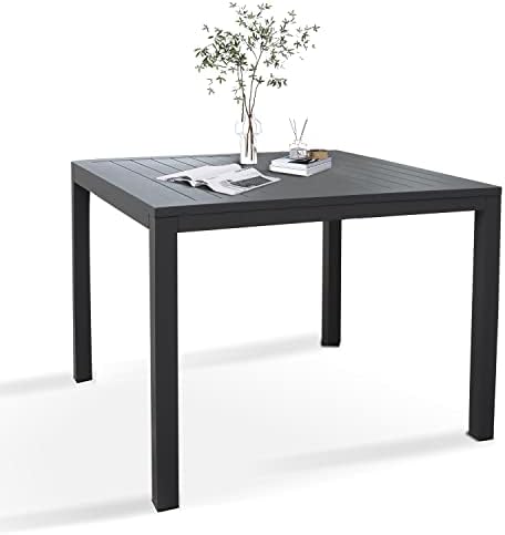 KAIDYSENY 36 Inch Aluminum Outdoor Dining Table - Square Patio Table for 4-Person, Weather-Resistant Dining Table Furniture for Lawn Backyard Garden Deck Kitchen Indoor Outdoor Use (Black)