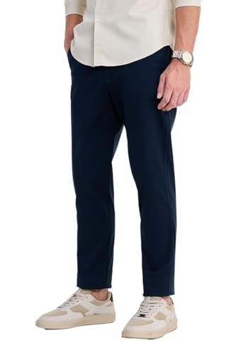 Image of SNITCH Men Chinos | Slim Fit Mid Rise Solid Pattern | Cotton Blend with Medium Stretch & Smooth Texture | Button & Zip Closure for Casual & Street Wear