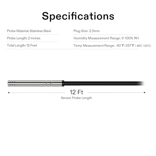 VIVOSUN Temperature & Humidity Sensor Probe, Waterproof Stainless Steel Environmental Monitoring Probe for GrowHub Controller E42/E42A, AeroLab THB1/THB1S, 12ft