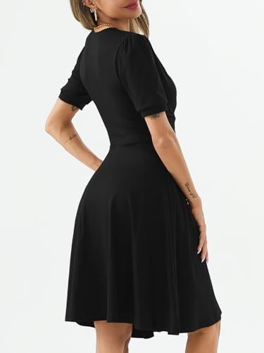 Image of Women's Summer Casual Dress Short Sleeve Wrap V-Neck A-Line Dress Sundress Wedding Guest Cocktail Midi Dresses