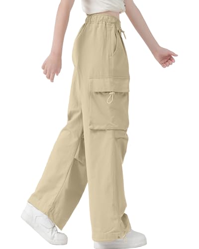 Image of AOWKULAE Girls Cargo Pants Casual Drawstring Jogger Sportswear Parachute Pants