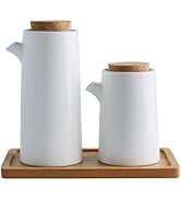 Housoutil Oil and Vinegar Dispenser Bottle Set, White Ceramic Olive or Soy Sauce Set for Kitchen,...