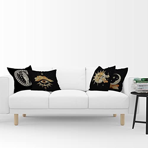 Tarot The Star Moon Art Linen Throw Pillow Case, 18 X 18 Inch Set Of 4, Gifts Daughter Sister, Mom, Wife, Astrology Tarot Lovers Gifts, Tarot Art Cushion Cover For Sofa Couch Bed College Dorm Decor #TOP1