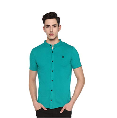 Image of Urbano Fashion Men's Solid Cotton Slim Fit Polo Shirt with Mandarin Collar