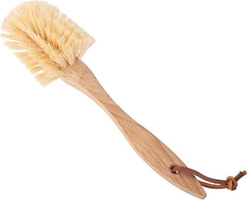 Image of Redecker Dish Brush, Tampico Fiber, Curved Handle - Wrap-Around Bristles for Full Coverage Cleaning, Made in Germany