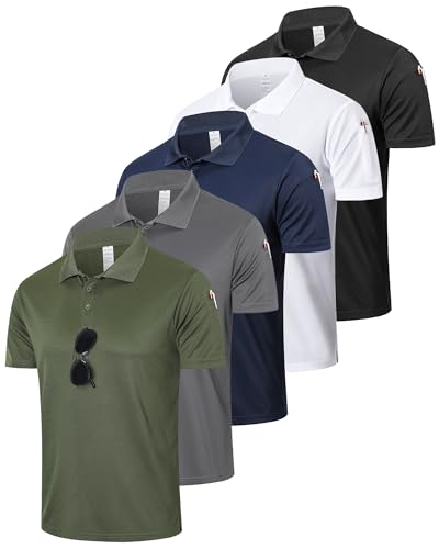 HUAKANG 5 Pack Men’s Polo Shirt Short Sleeve Golf Polo Shirts Moisture Wicking Breathable Gym Sport Top for Golf Tennis Work