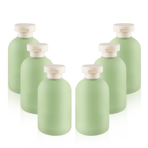 DynnnDy 200ml/7oz Green Shampoo Bottle 6 Pcs HDPE Plastic Squeeze Bottles with Flip Cap Empty Refillable Conditioner Bottles Cosmetic Containers for Lotion Cream Shampoo Conditioner Toiletries