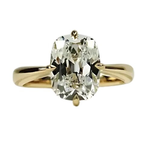 14K Gold Plaed Diamond Engagement Ring, 3 CT Vintage Old Mine Cushion Cut Engagement Ring, Solitaire Diamond Ring, Compass Prong Setting, Gif for her,Size 3-12 (USA)