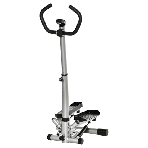 HOMCOM Stepper mit Handgriff Heimtrainer für Zuhause Kompakt Fitnessgerät für Bein- und Po-Training mit LCD-Display verstellbare Geschwindigkeit Metall ABS 55 x 53 x 118-128 cm Schwarz+Silber