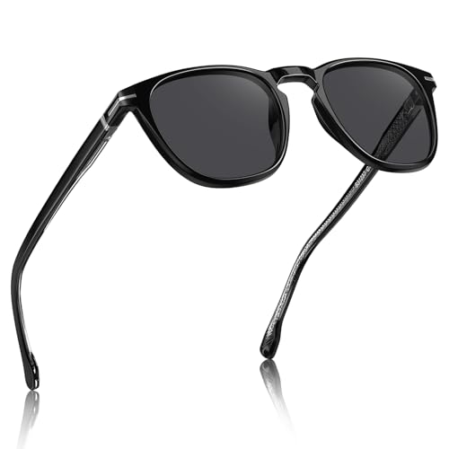CARFIA Classic Retro Polarized Sunglasses for Men Anti-slip Temple Tail Elegant Gift-Ready Case CA31237 Dark Black