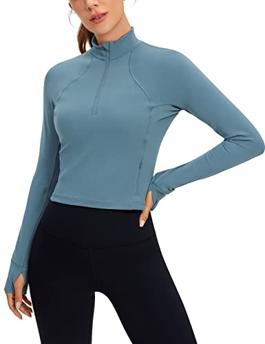Image of CRZ YOGA Butterluxe Half Zip Long Sleeve Shirts for Women - Workout Athletic Yoga Tops Crop Collared Quarter Zipper T-Shirt
