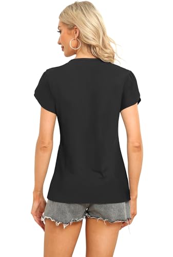 Image of Womens Petal Sleeve Tops Summer Trendy T Shirt Casual Loose Square Neck Button Blouse Tees