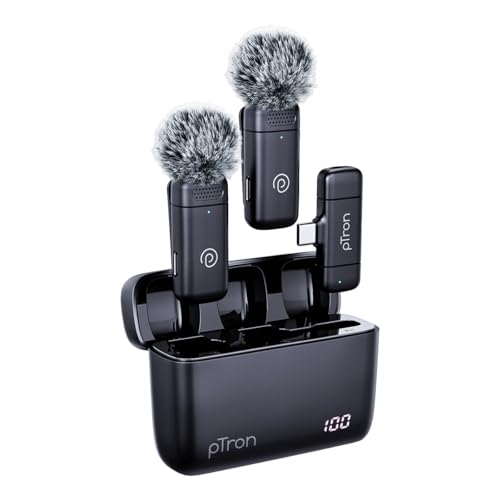 pTron KWM-2 Type C Wireless Microphone with Charging case w/Noise Cancellation, 48Hrs Battery, 20m...