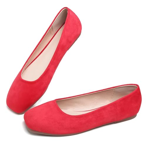 Image of ChaiRong Zhou Women Square Toe Ballets Flats Comfort Slip On Walking Shoes for Driving