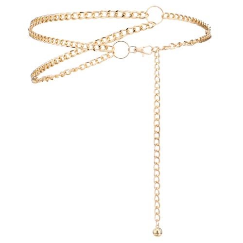 Gold Waist Chain Belt for Women, Fashion Plus Size Waist Chain Belt Western Multilayer Decorative Link Belt Adjustable Metal Cowgirl Belt Waistband for Women Dress