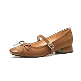 Vujkliy Ballet Flats Shoes for Women Wide Width – Square Toe Work & Wedding Guest Shoes, Breathable Suede Non Slip Design for Standing All Day,Brown,7.5