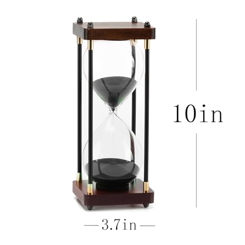 ELAINESTORE Hourglass Timer 60 Minute, Metal Wooden Frame Decorative Sand Timer (Black Sand, Large Size) - Thumbnail 3