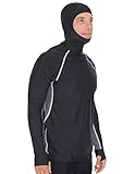 Tuga Men's Snorkel Hooded Rash Guard, UPF 50+, USA Made, Black/Gray, XL