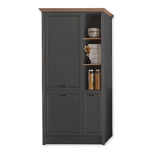 JASMIN Moderno armario empotrado para frigorífico en grafito, aspecto de roble artesano, amplio armario alto de cocina con mucho espacio de almacenamiento, 104 x 216,5 x 61 cm (ancho x alto x